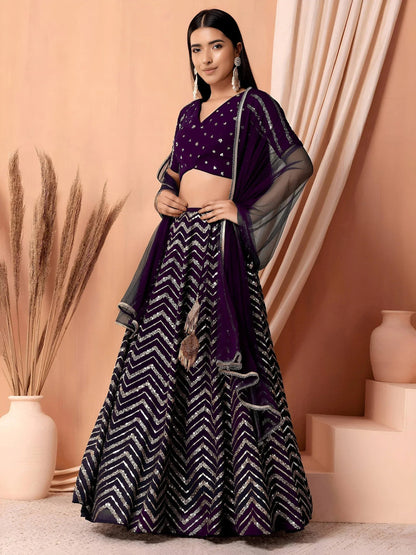 Tulsi Art Enchanting Purple Zari Embroidered Georgette Party Wear Lehenga Choli
