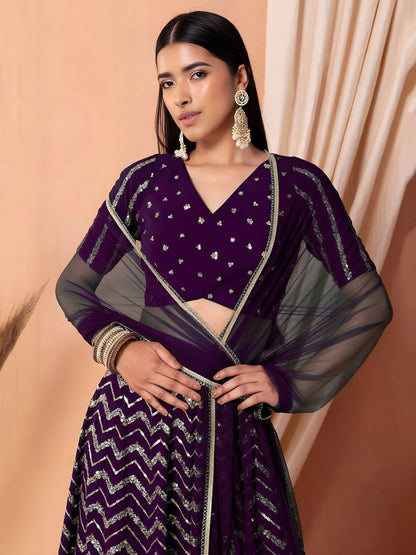 Tulsi Art Enchanting Purple Zari Embroidered Georgette Party Wear Lehenga Choli
