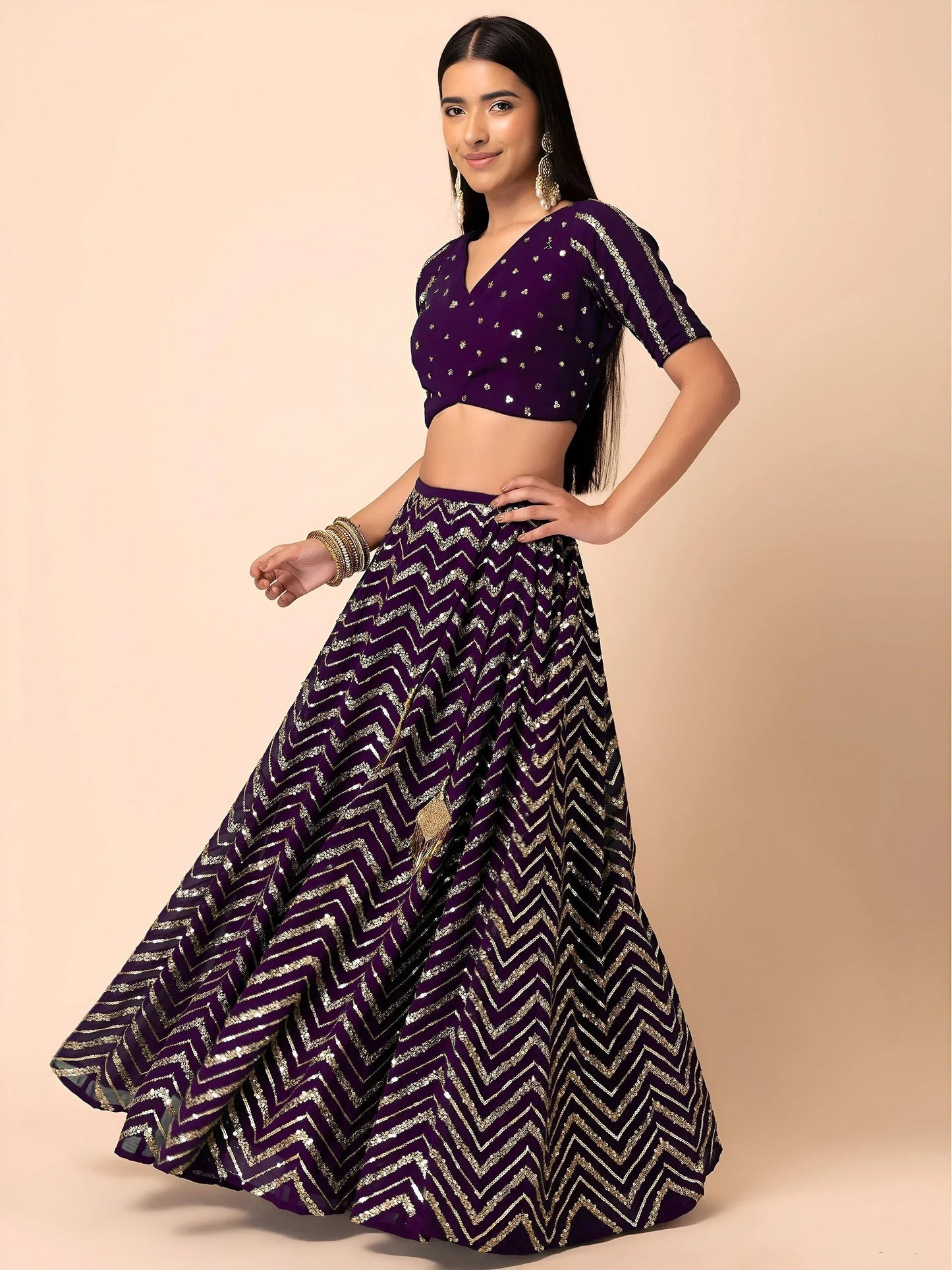 Tulsi Art Enchanting Purple Zari Embroidered Georgette Party Wear Lehenga Choli