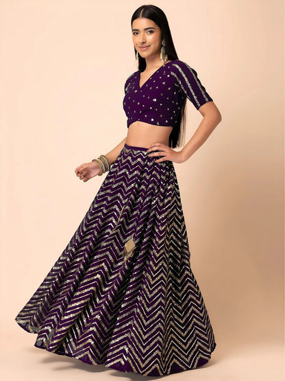 Tulsi Art Enchanting Purple Zari Embroidered Georgette Party Wear Lehenga Choli