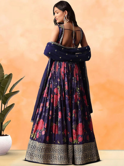 Tulsi Art Rich Purple Floral Printed Chinon Lehenga Choli With Dupatta