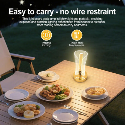 LED Table Lamp with Touch Control, Gold Finish, Crystal Detailing, USB Rechargeable