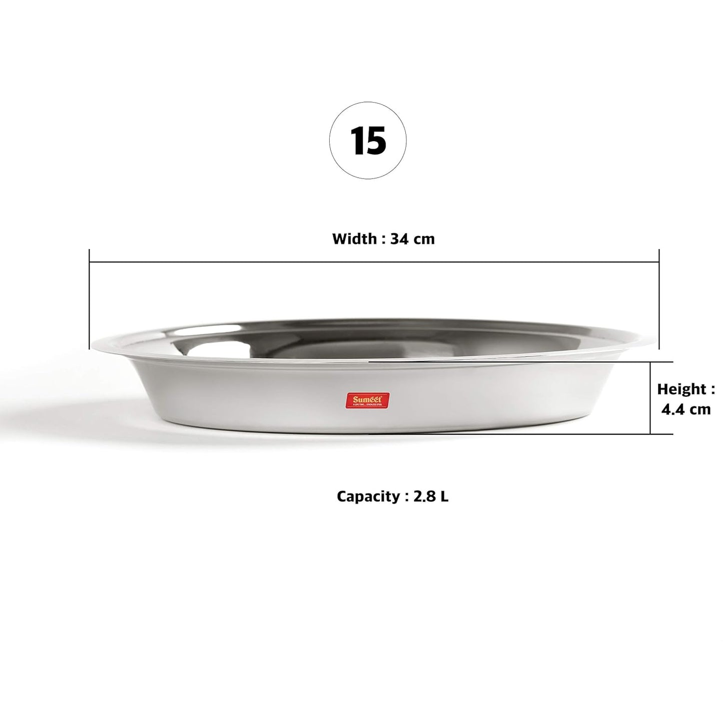 Sumeet Heavy Stainless Steel Parat (2.8 liter | 34Cm), Silver
