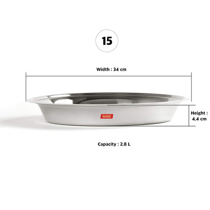 Sumeet Heavy Stainless Steel Parat (2.8 liter | 34Cm), Silver
