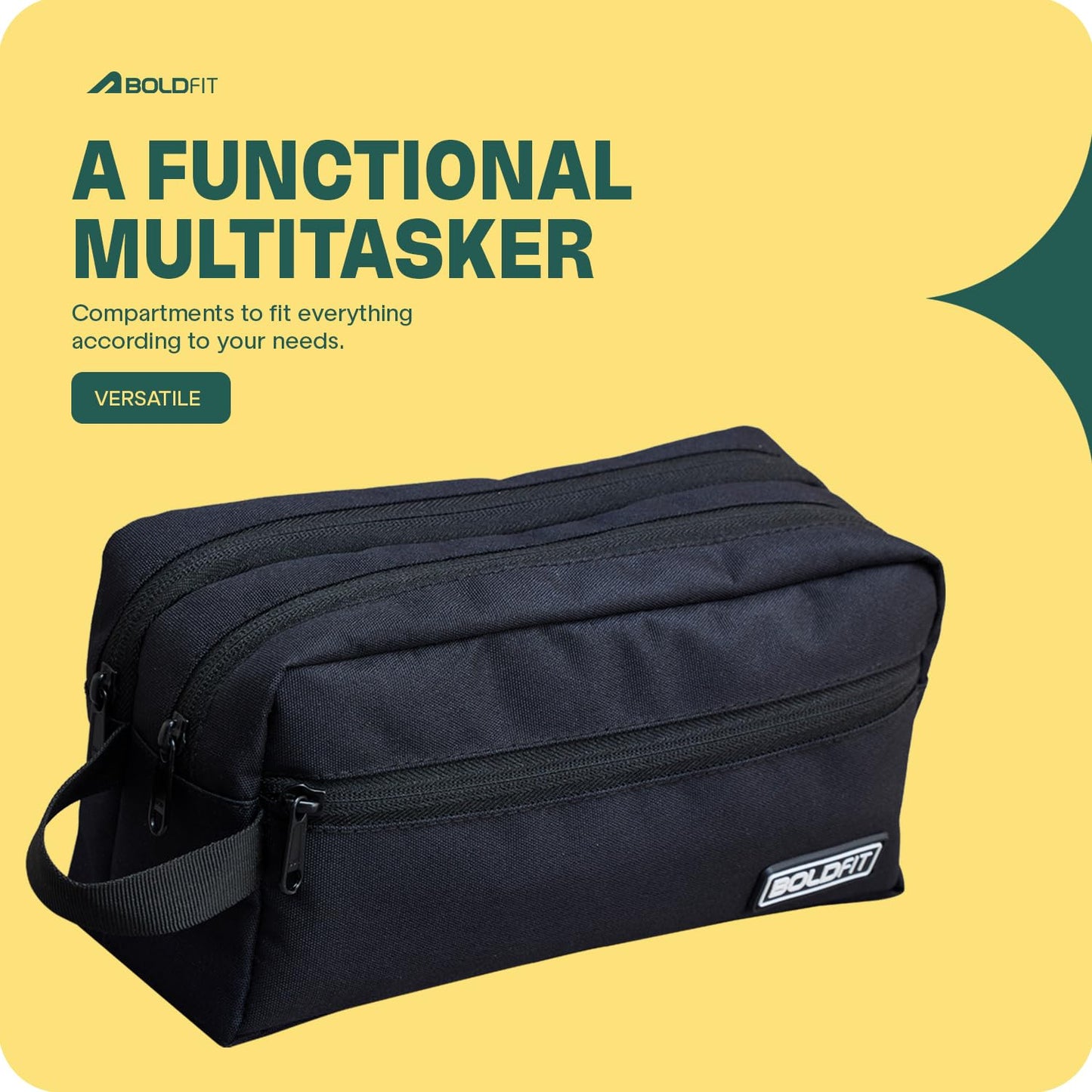Black Polyester Toiletry Bag, 18cm Travel Organizer Pouch
