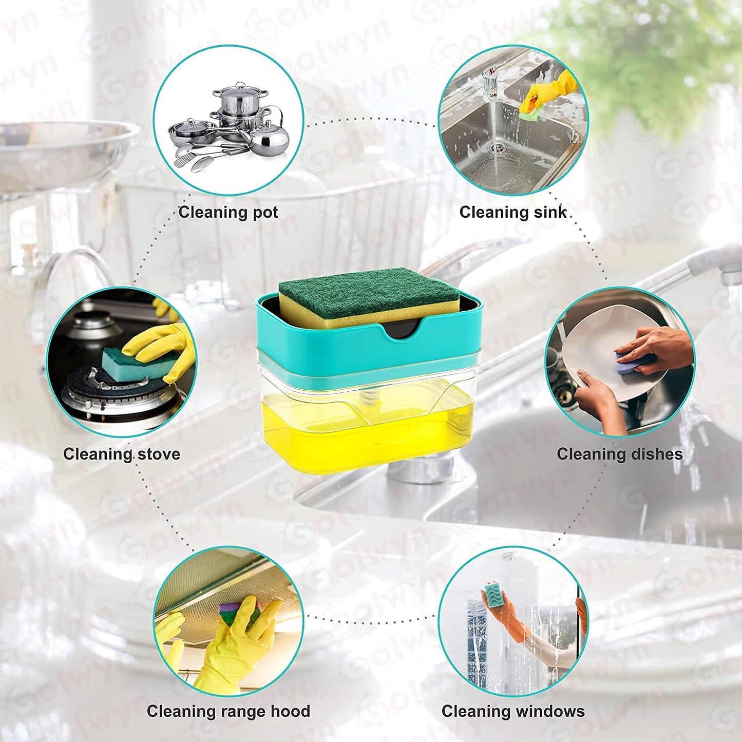 Soap Dispenser with Caddy - ABS Plastic - 12 x 12 x 9 cm - Multicolor