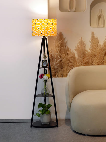Floor Lamp with Integrated Shelving, Black Metal, LED Bulb Included, 3 Shelves