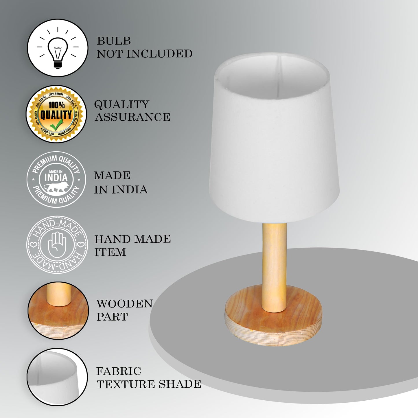 Table Lamp Minimalist Design Pinewood White Fabric Linen Shade 15x15x34 cm