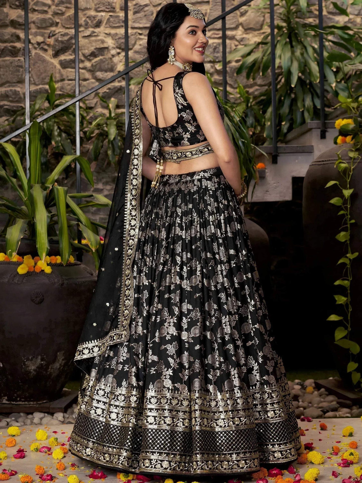 Tulsi Art Delicate Black Silk Zari Embroidered Lehenga Choli With Dupatta