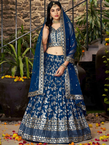 Tulsi Art Sweet Dove Blue Zari Embroidered Designer Lehenga Choli