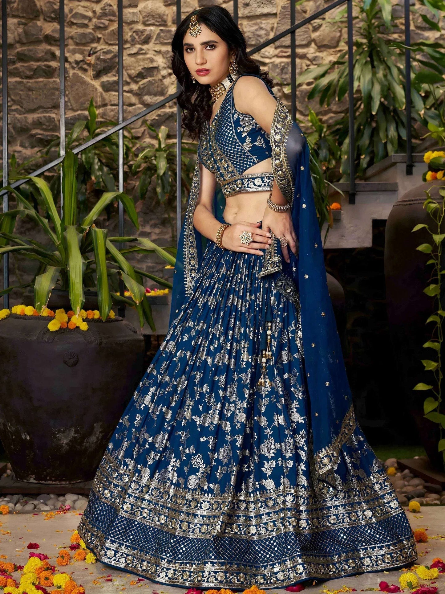 Tulsi Art Sweet Dove Blue Zari Embroidered Designer Lehenga Choli