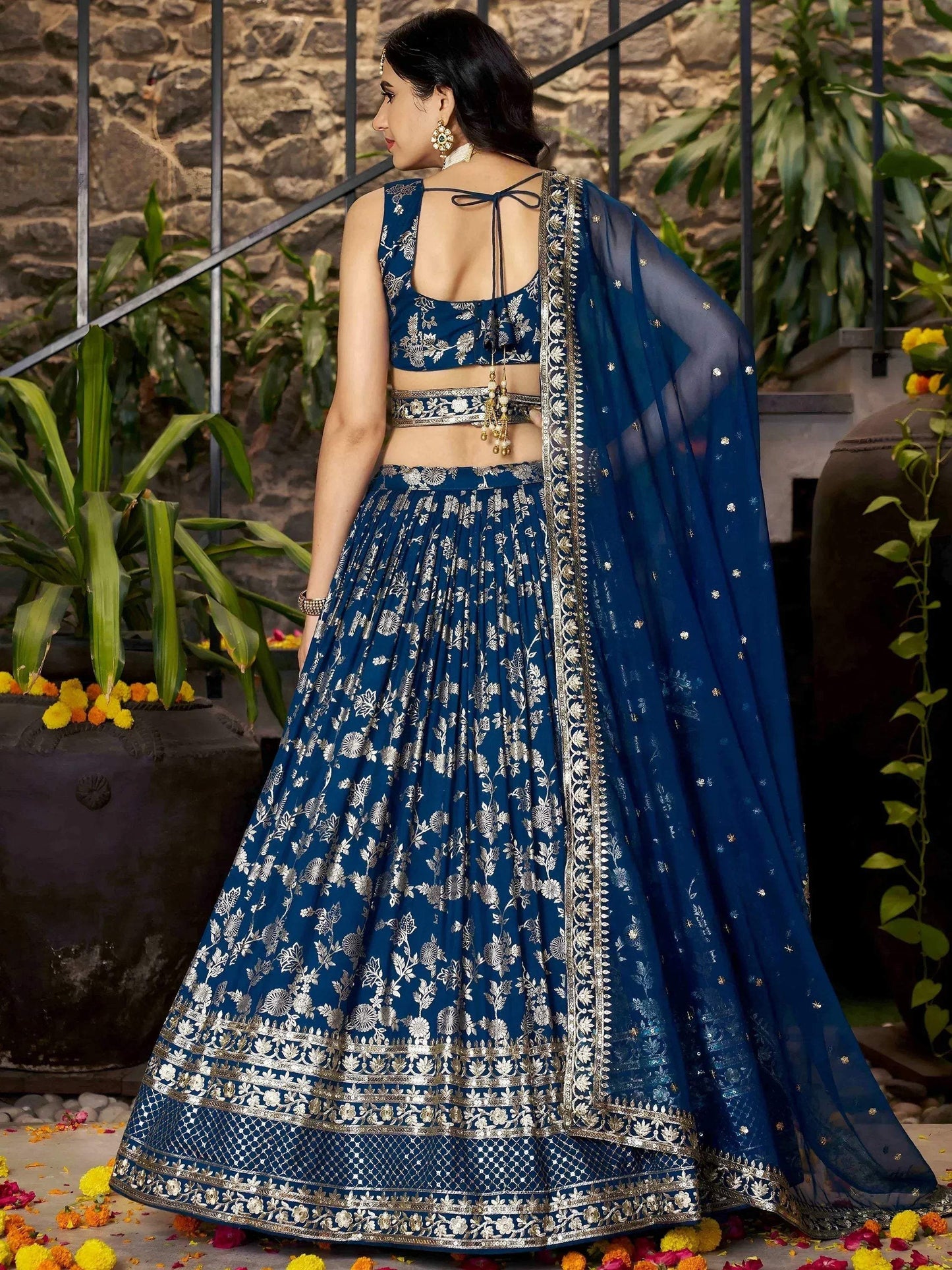 Tulsi Art Sweet Dove Blue Zari Embroidered Designer Lehenga Choli