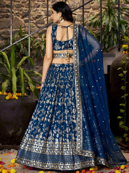 Tulsi Art Sweet Dove Blue Zari Embroidered Designer Lehenga Choli