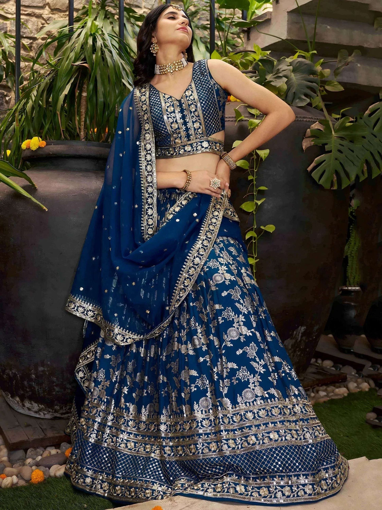 Tulsi Art Sweet Dove Blue Zari Embroidered Designer Lehenga Choli