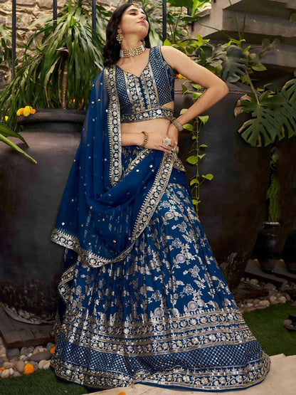 Tulsi Art Sweet Dove Blue Zari Embroidered Designer Lehenga Choli