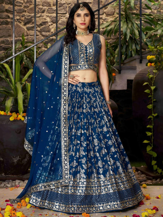 Tulsi Art Sweet Dove Blue Zari Embroidered Designer Lehenga Choli