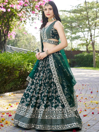 Tulsi Art Feminine Green Sequins Mehendi Wear Lehenga Choli