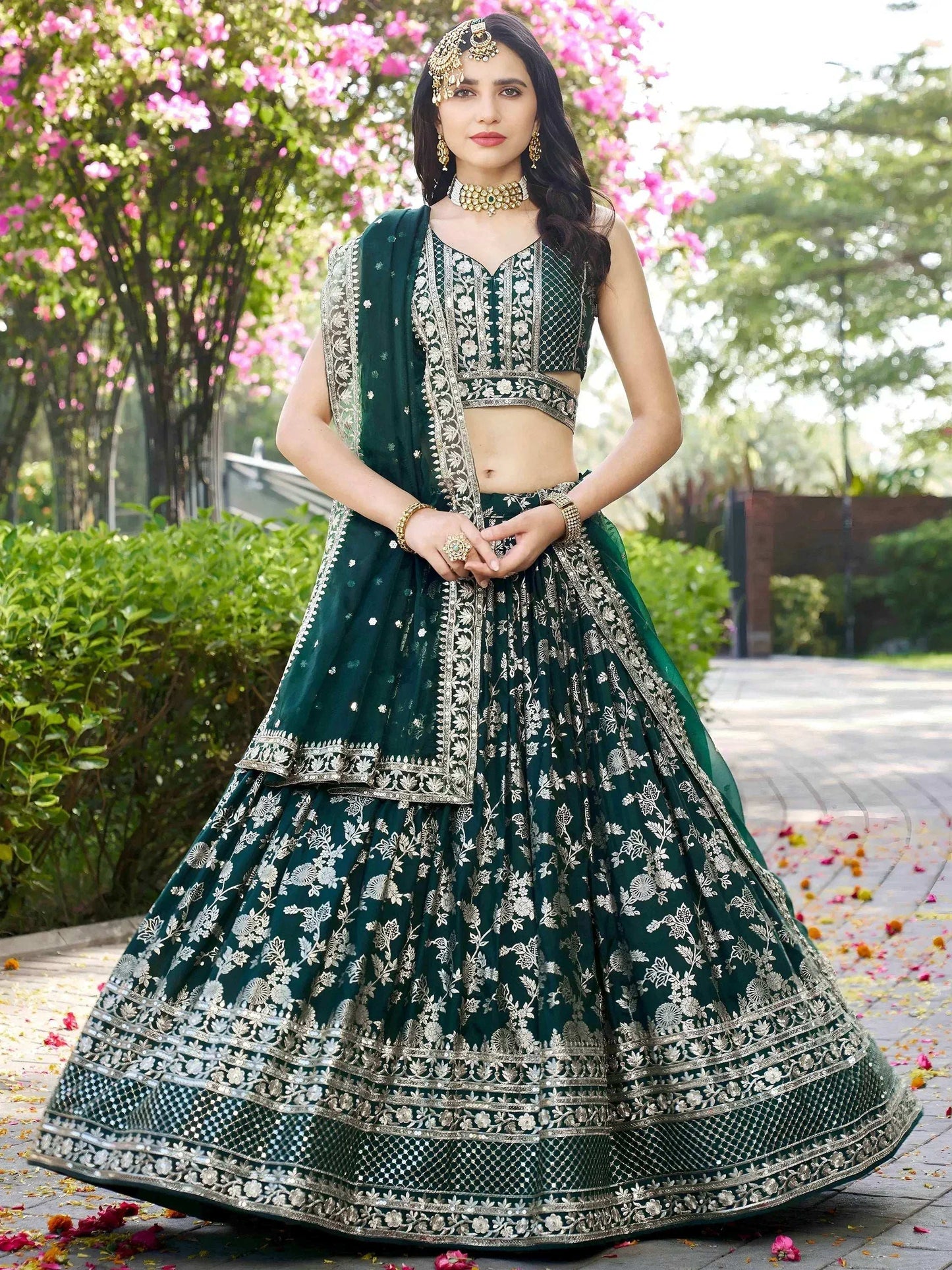 Tulsi Art Feminine Green Sequins Mehendi Wear Lehenga Choli