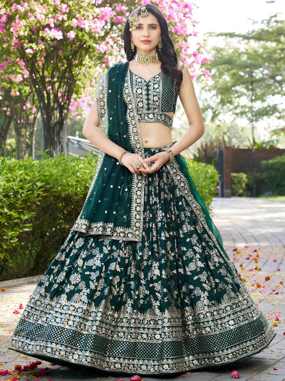 Tulsi Art Feminine Green Sequins Mehendi Wear Lehenga Choli