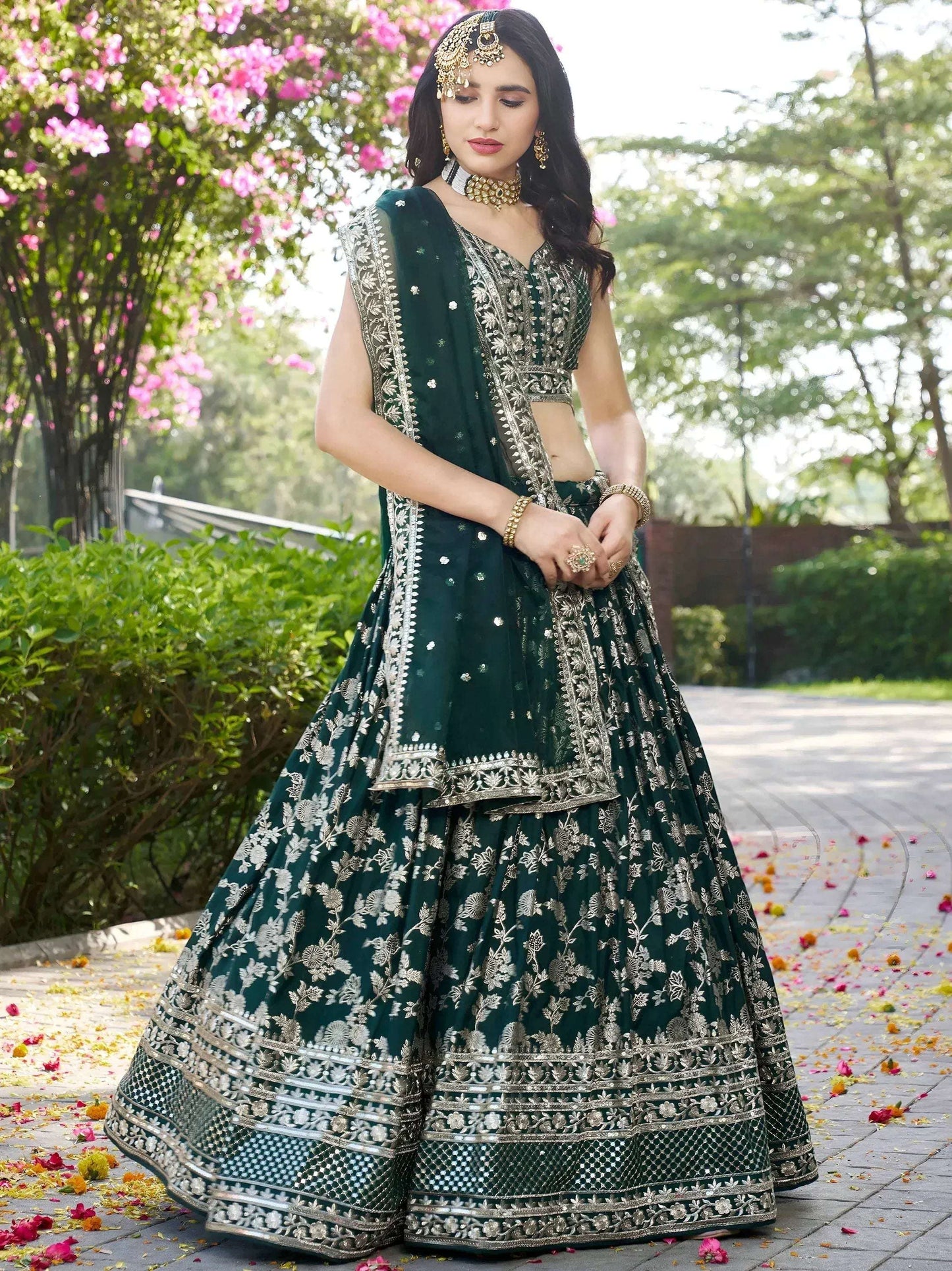 Tulsi Art Feminine Green Sequins Mehendi Wear Lehenga Choli