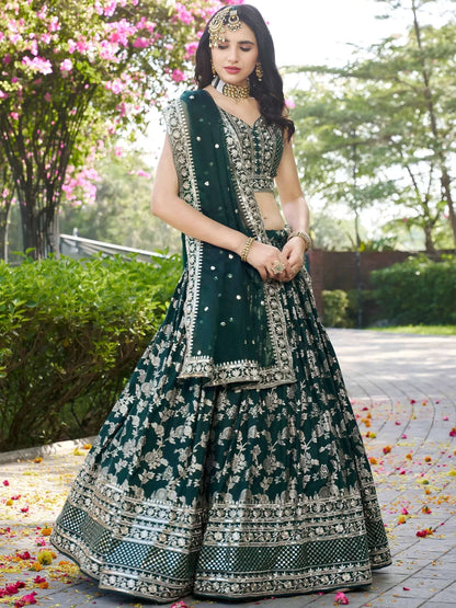 Tulsi Art Feminine Green Sequins Mehendi Wear Lehenga Choli