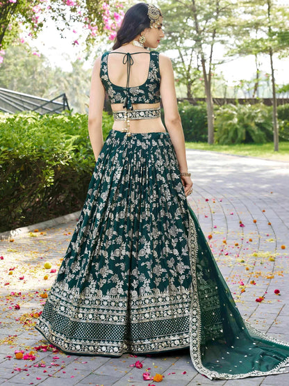 Tulsi Art Feminine Green Sequins Mehendi Wear Lehenga Choli