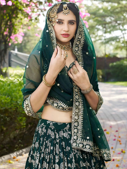 Tulsi Art Feminine Green Sequins Mehendi Wear Lehenga Choli