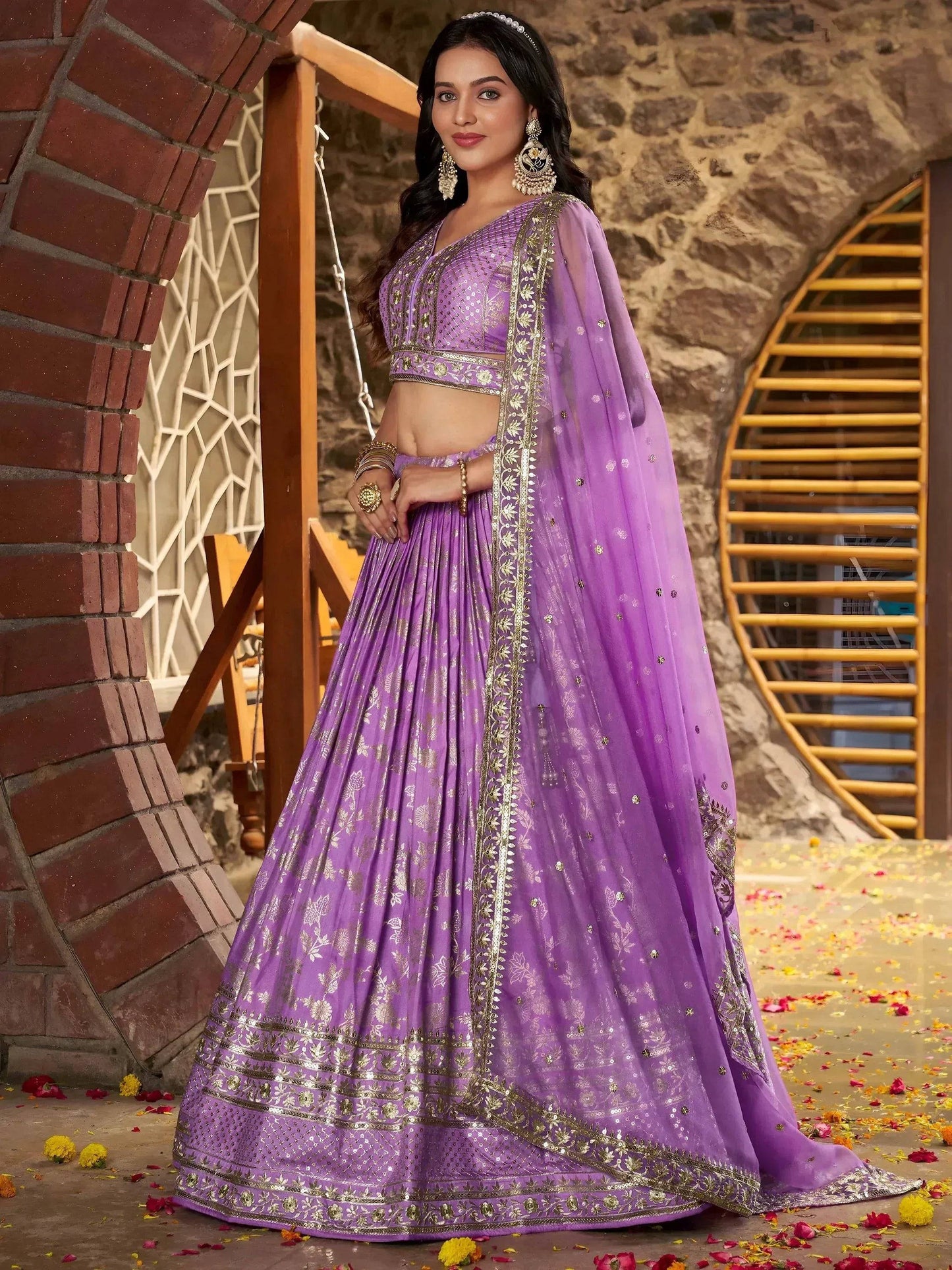 Tulsi Art Enchanting Lavender Thread Embroidered Silk Lehenga Choli
