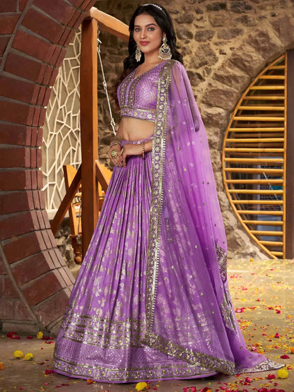 Tulsi Art Enchanting Lavender Thread Embroidered Silk Lehenga Choli