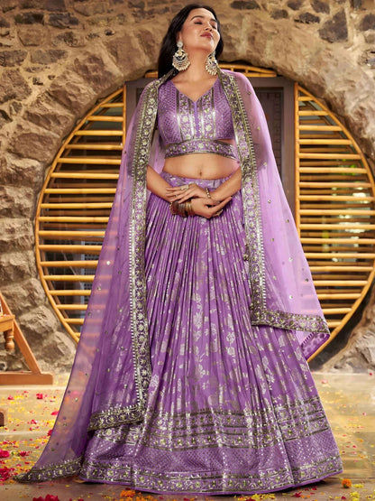 Tulsi Art Enchanting Lavender Thread Embroidered Silk Lehenga Choli