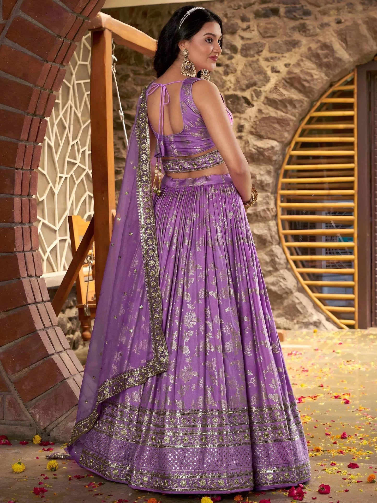 Tulsi Art Enchanting Lavender Thread Embroidered Silk Lehenga Choli