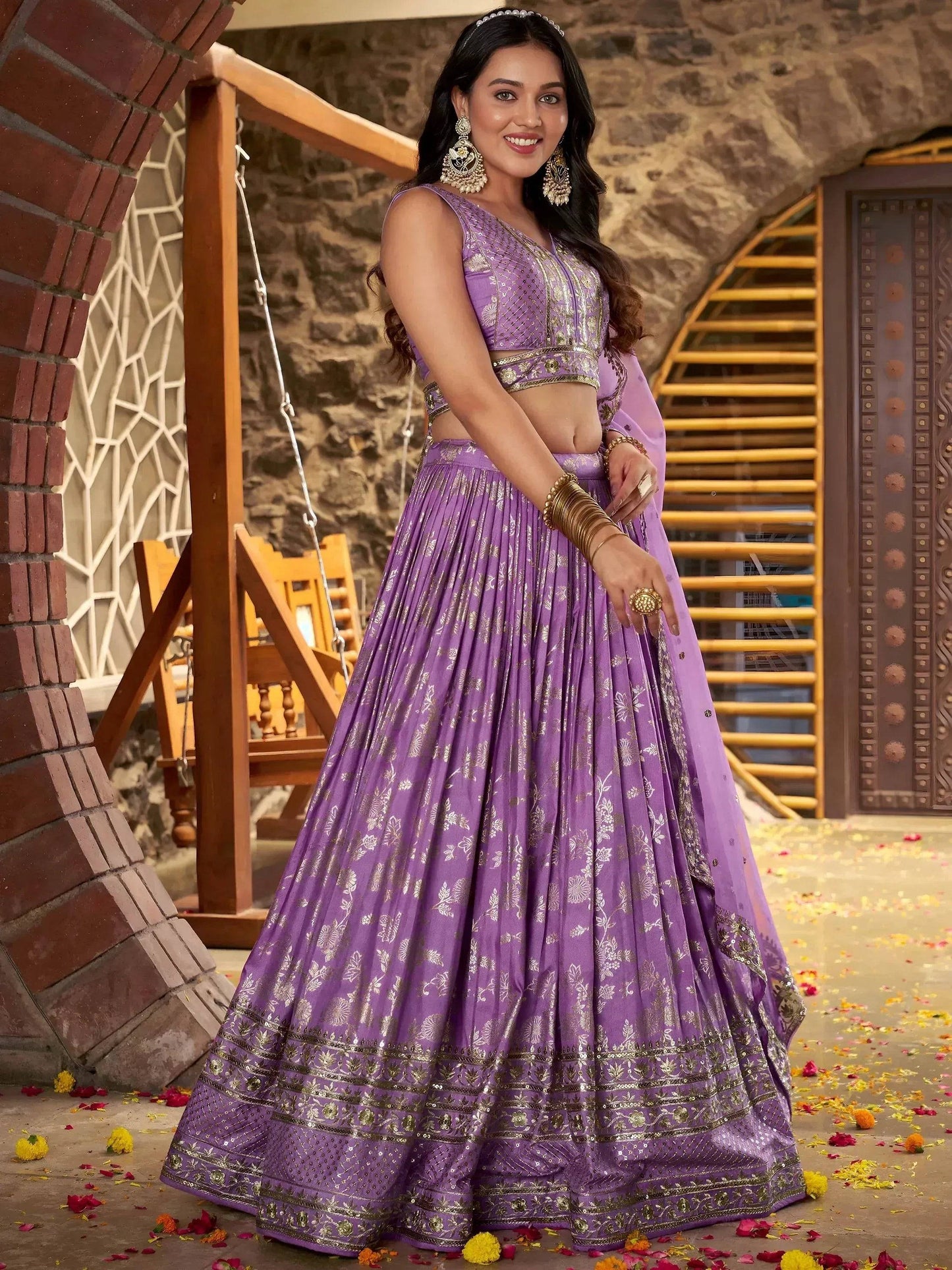 Tulsi Art Enchanting Lavender Thread Embroidered Silk Lehenga Choli