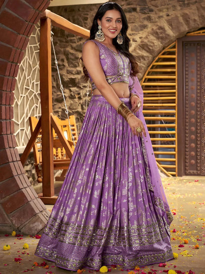 Tulsi Art Enchanting Lavender Thread Embroidered Silk Lehenga Choli