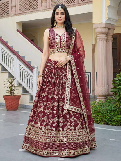 Tulsi Art Amazing Maroon Sequins Dola Silk Wedding Wear Lehenga Choli