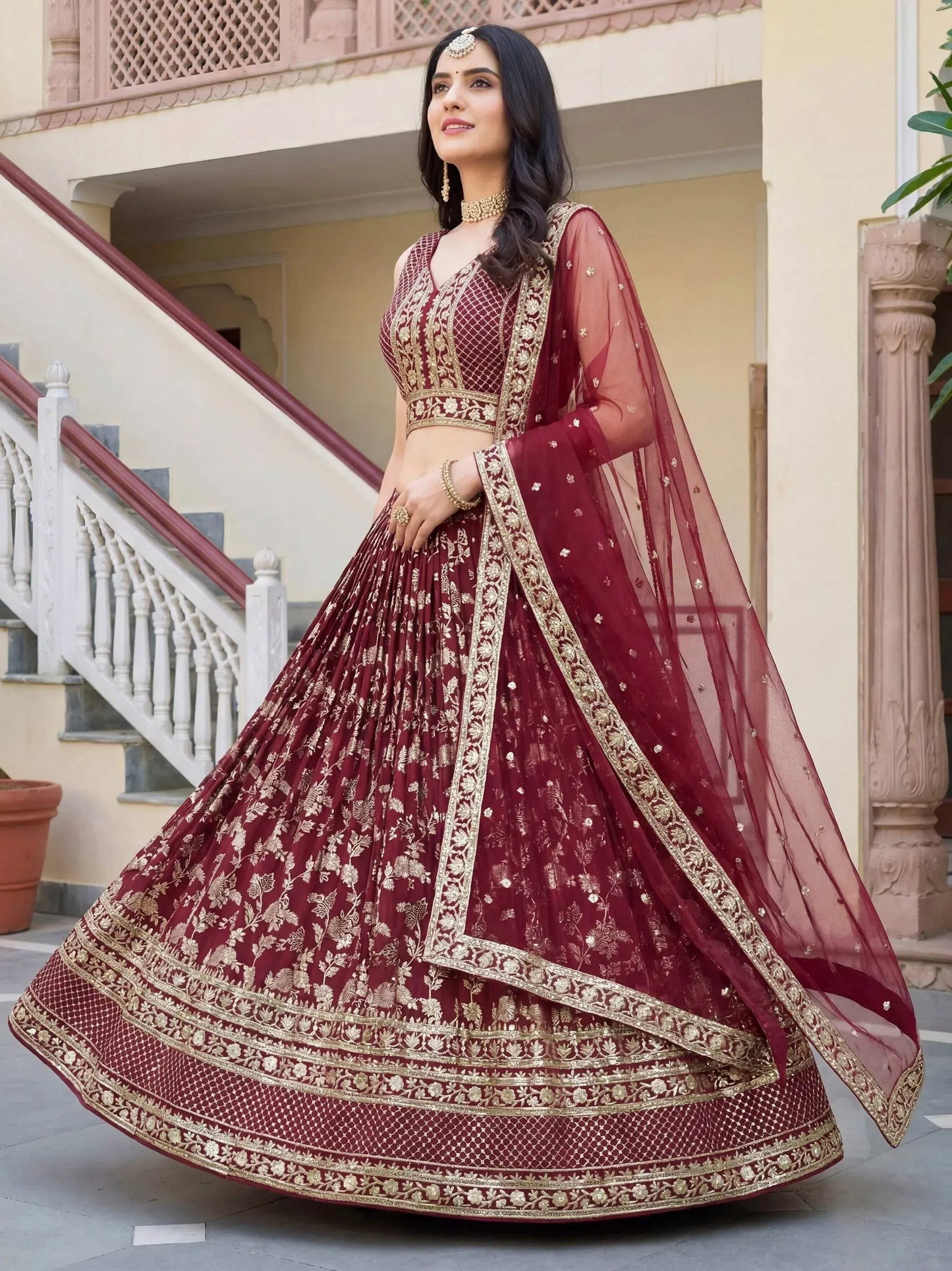 Tulsi Art Amazing Maroon Sequins Dola Silk Wedding Wear Lehenga Choli