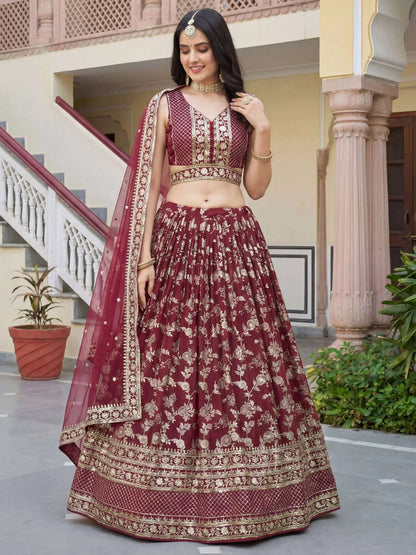 Tulsi Art Amazing Maroon Sequins Dola Silk Wedding Wear Lehenga Choli