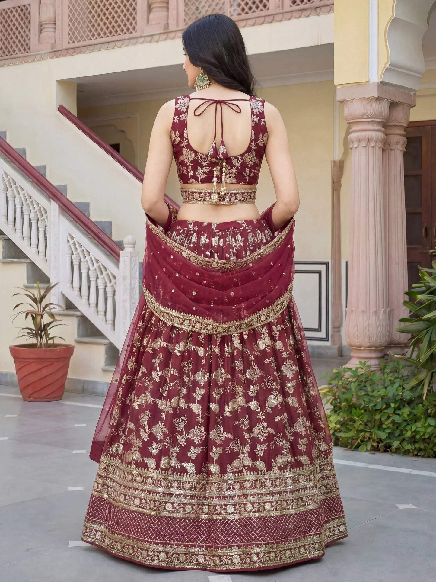 Tulsi Art Amazing Maroon Sequins Dola Silk Wedding Wear Lehenga Choli