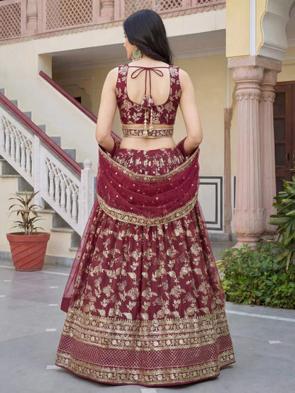 Tulsi Art Amazing Maroon Sequins Dola Silk Wedding Wear Lehenga Choli