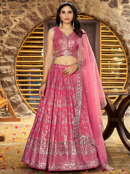Tulsi Art Striking Peach Silk Reception Wear Lehenga Choli With Dupatta