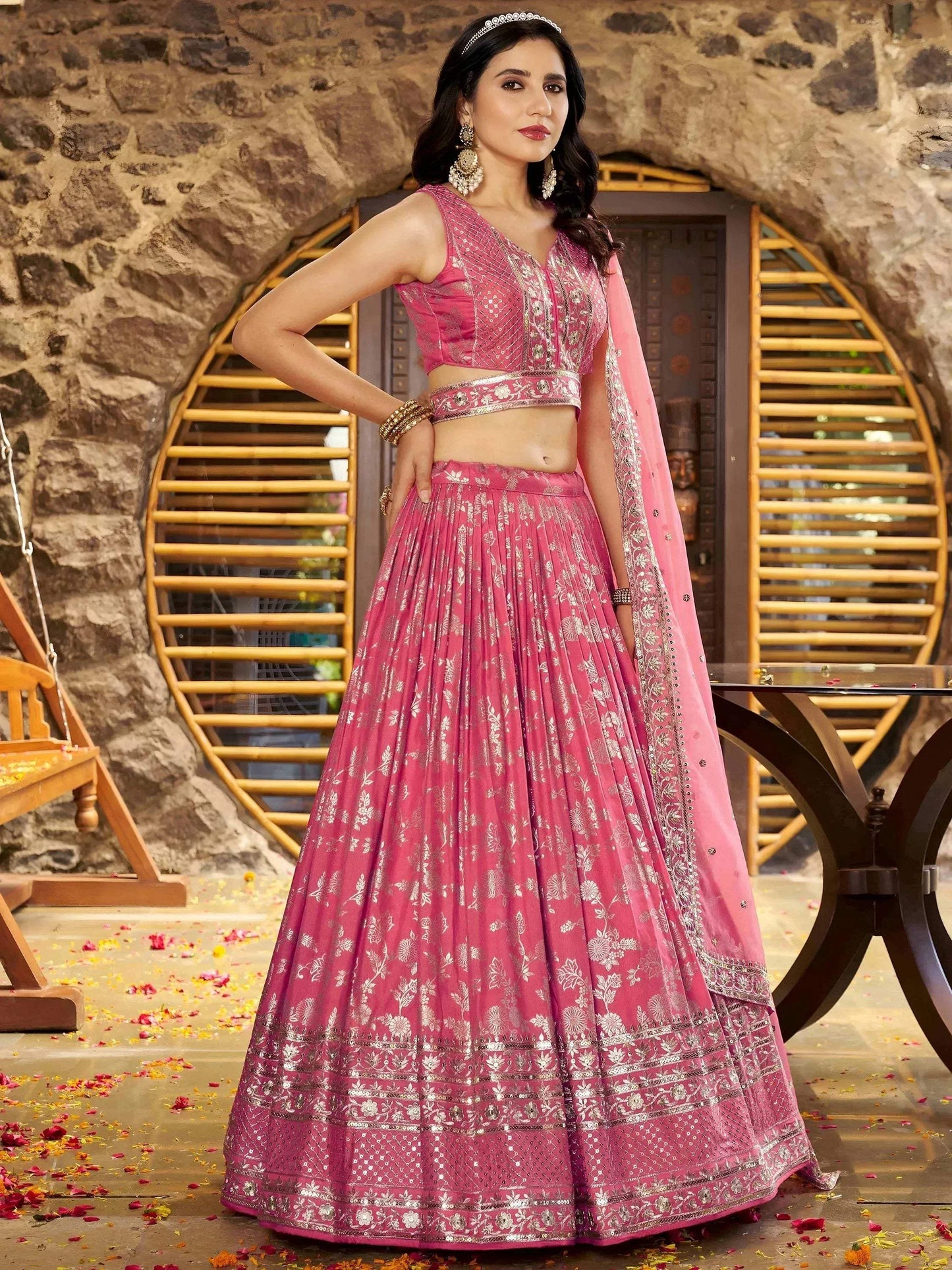 Tulsi Art Striking Peach Silk Reception Wear Lehenga Choli With Dupatta