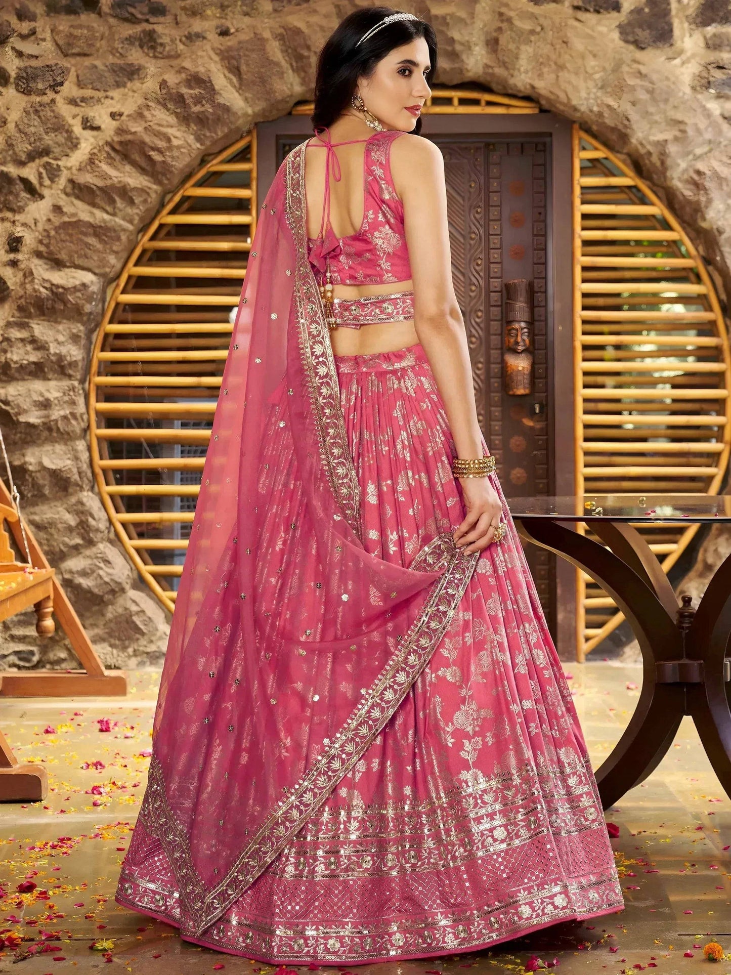 Tulsi Art Striking Peach Silk Reception Wear Lehenga Choli With Dupatta