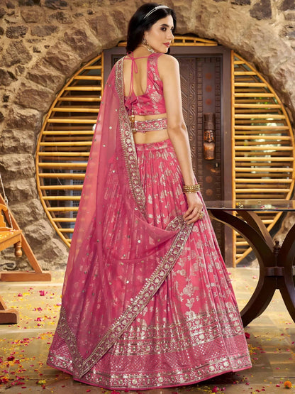 Tulsi Art Striking Peach Silk Reception Wear Lehenga Choli With Dupatta
