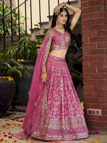 Tulsi Art Bold Pink Silk Engagement Wear Lehenga Choli With Dupatta
