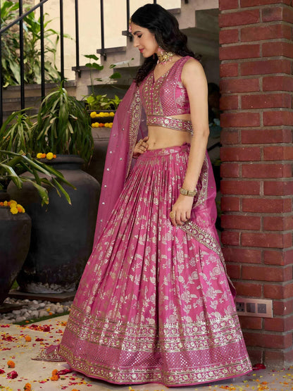 Tulsi Art Bold Pink Silk Engagement Wear Lehenga Choli With Dupatta