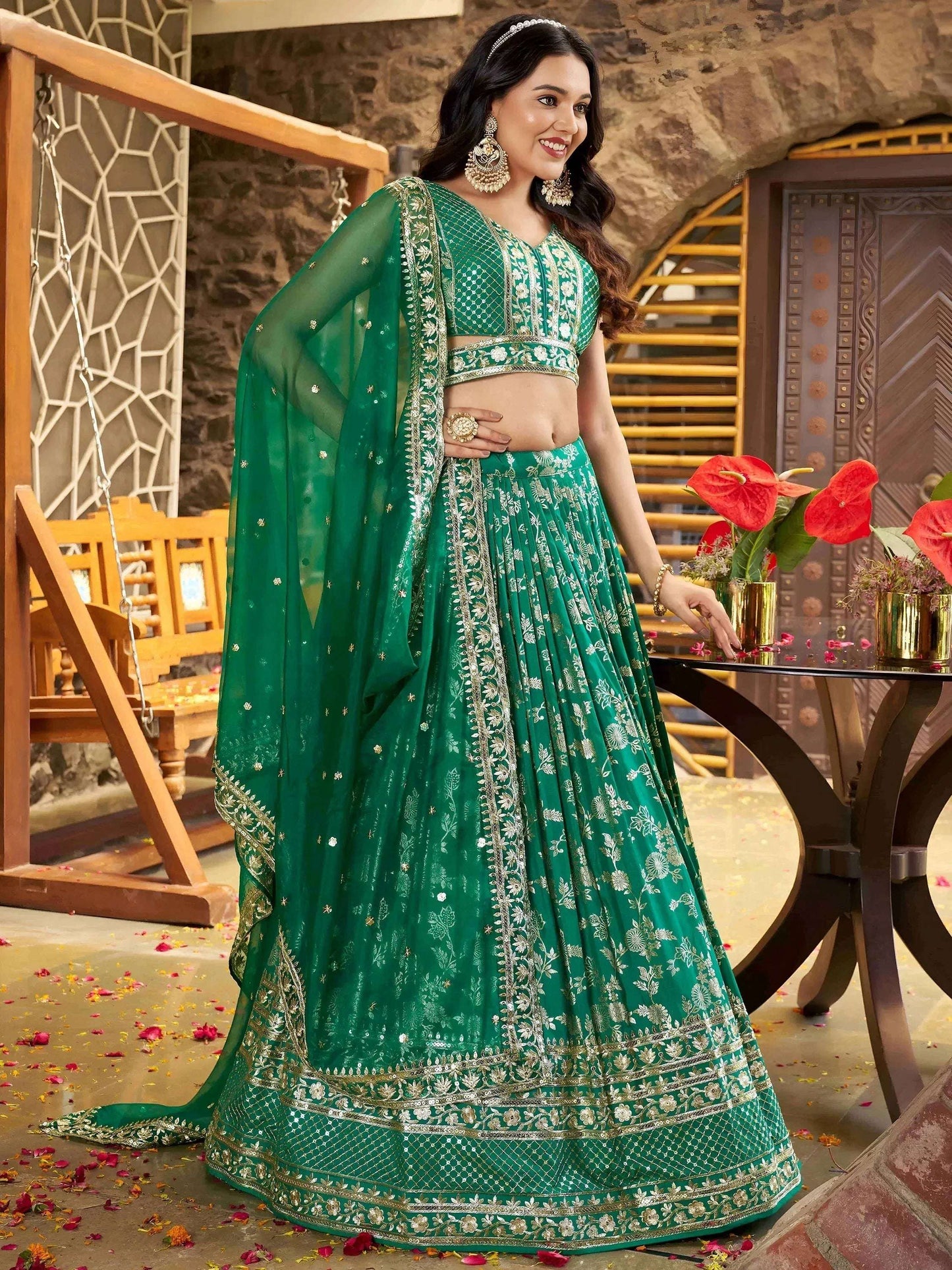 Tulsi Art Rich Rama Green Zari Embroidered Traditional Lehenga Choli