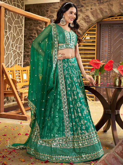 Tulsi Art Rich Rama Green Zari Embroidered Traditional Lehenga Choli