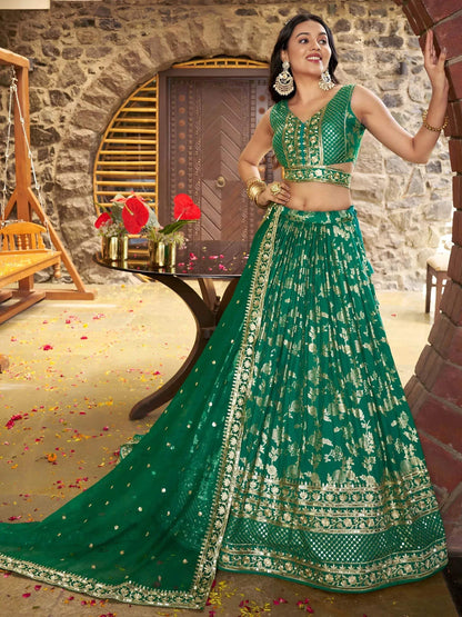 Tulsi Art Rich Rama Green Zari Embroidered Traditional Lehenga Choli