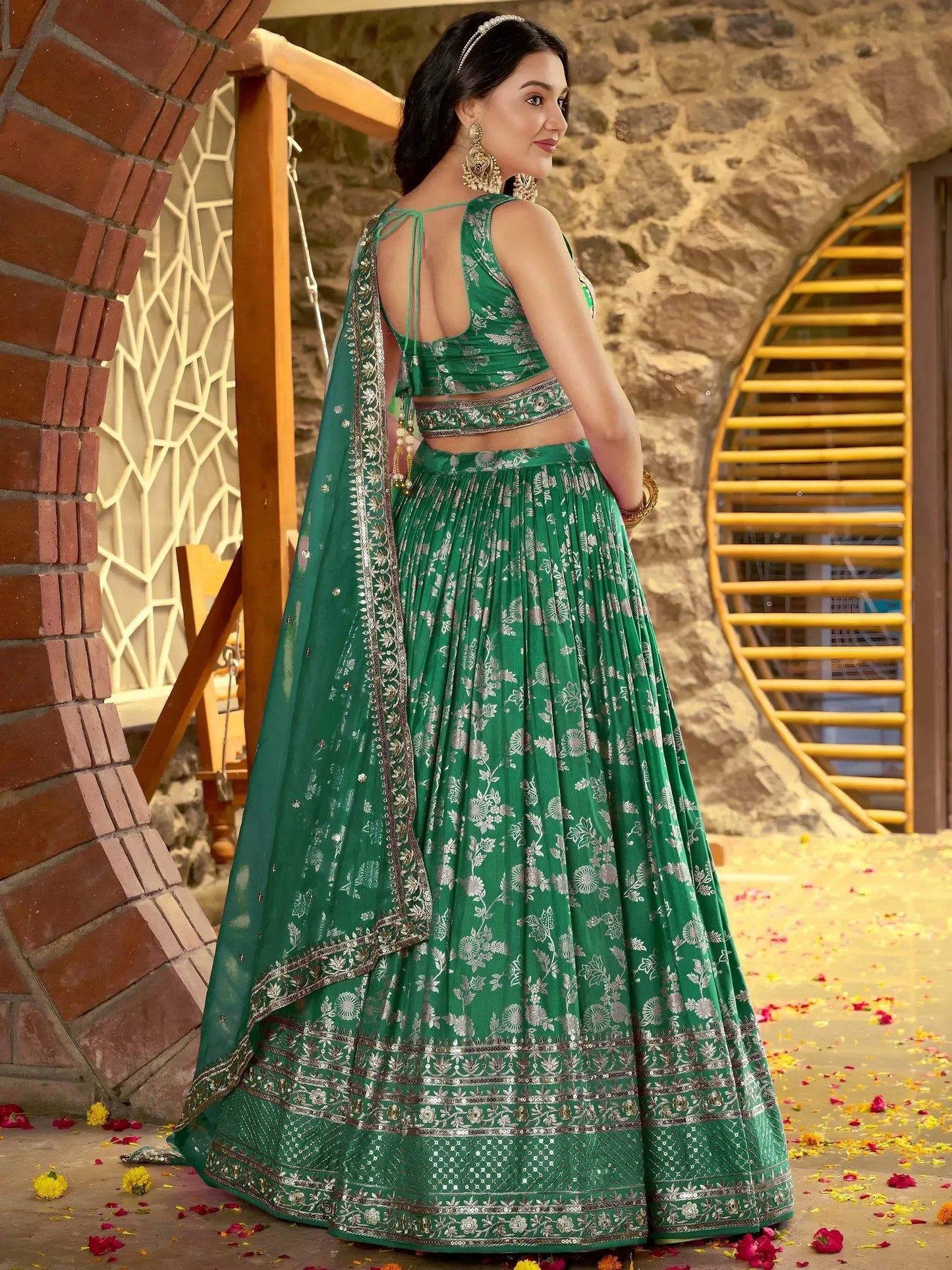 Tulsi Art Rich Rama Green Zari Embroidered Traditional Lehenga Choli