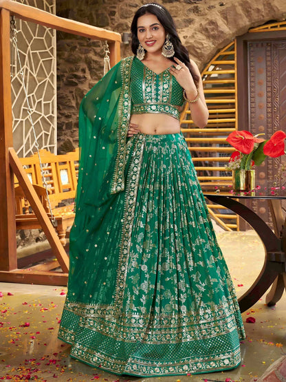 Tulsi Art Rich Rama Green Zari Embroidered Traditional Lehenga Choli