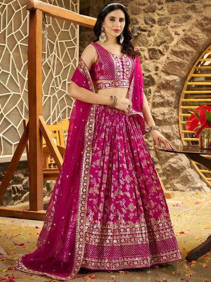 Tulsi Art Captivating Rani Pink Thread Embroidery Wedding Wear Lehenga Choli
